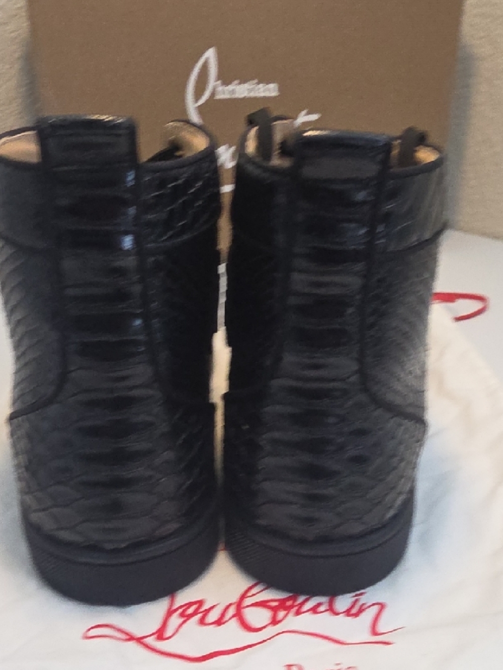 EUC Christian Louboutin Men’s Snake Skin Style Black High-Top Sneakers Size 47 - Picture 5 of 8
